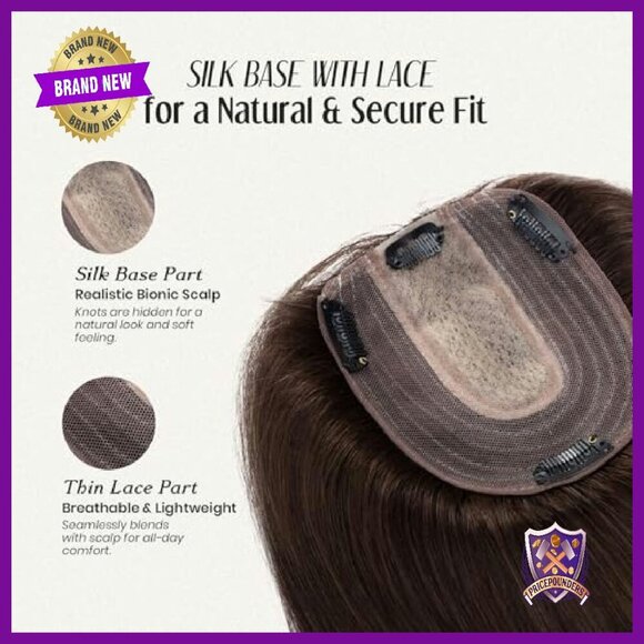 Real Human Hair Topper 10x12cm Silk Base Clip-In 130% Density 10 Inch main image 5
